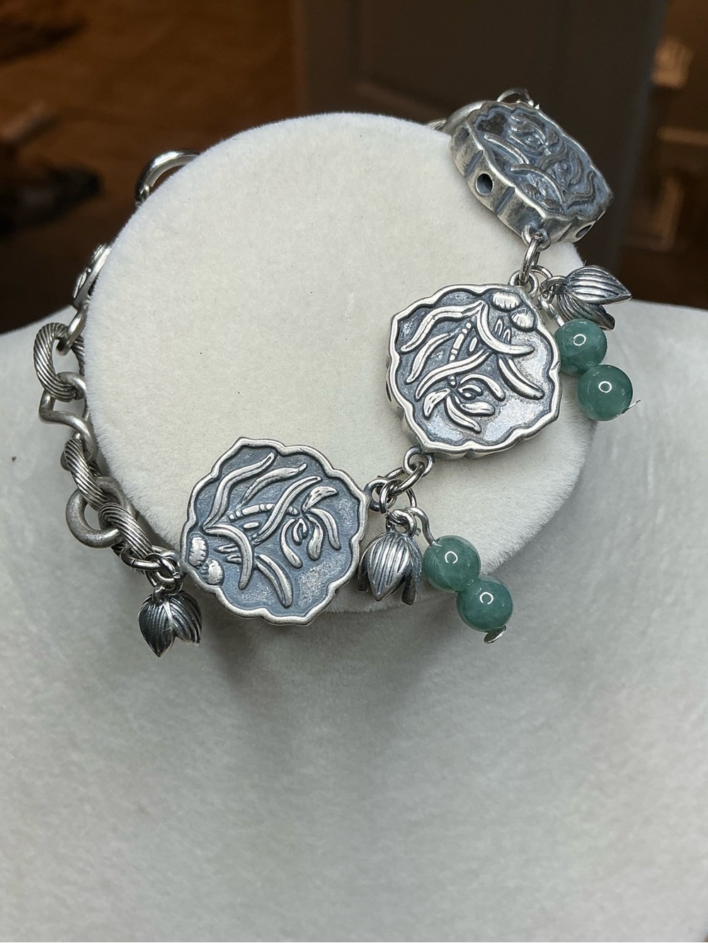 Vintage Inspired Bracelet with Antique Silver and Jade - Picture 2 of 4